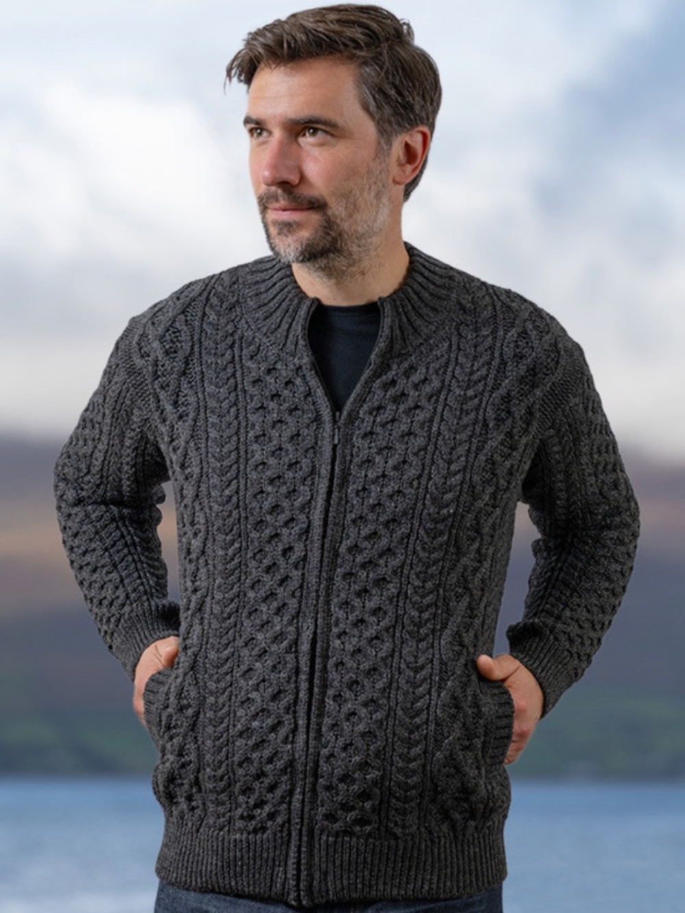 Aran Sweater Market Men's Full Zip Merino Aran Cardigan Size XL Merino Wool (N)